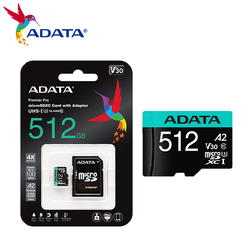 ADATA Memory Card with Adapter Premier Pro microSDXC UHS-I Card 512GB 256GB 128GB 64GB Micro SD Card U3 V30 A2 TF Card for PC. 