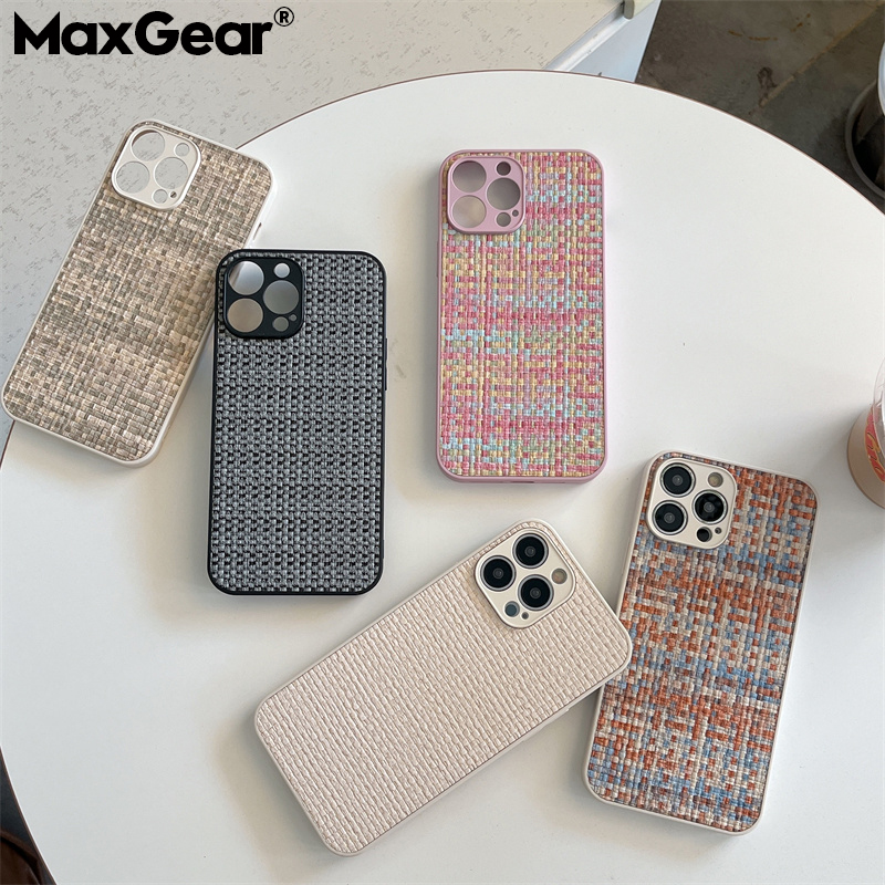 Luxury Grid Grid Cloth Woven Breathable Colour Phone Case For iPhone 15 14 13 12 11 Pro Max X XR XS Max SE 2 7 8 Plus Soft Cover