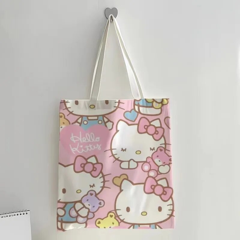 Sanrio Kitty Cat Canvas Bag Zippered Student Book Large Capacity Class Tote Bag Shopping Girl Gift. 
