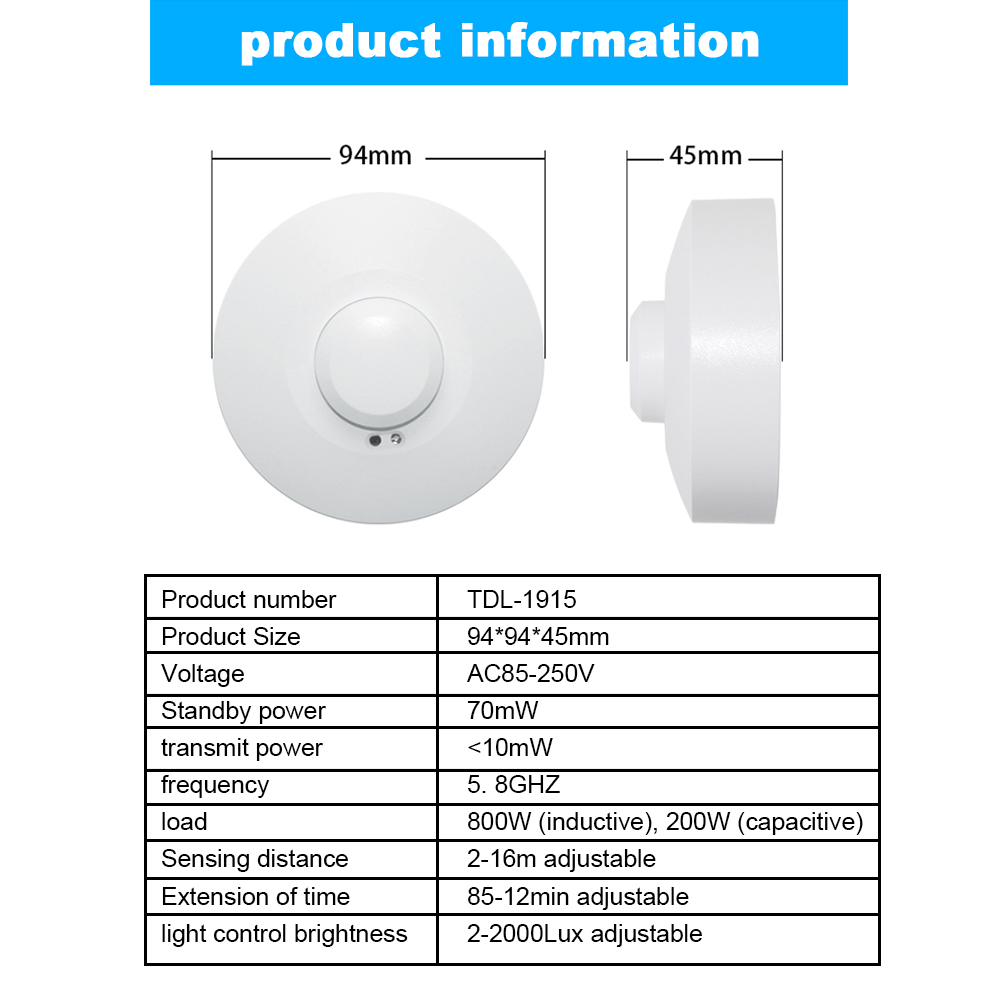 5.8G Embedded Ceiling Microwave Radar Sensor Switch AC85-250V Automatic Induction Sensor Body Motion Detector 5.8GHz Sensor. 