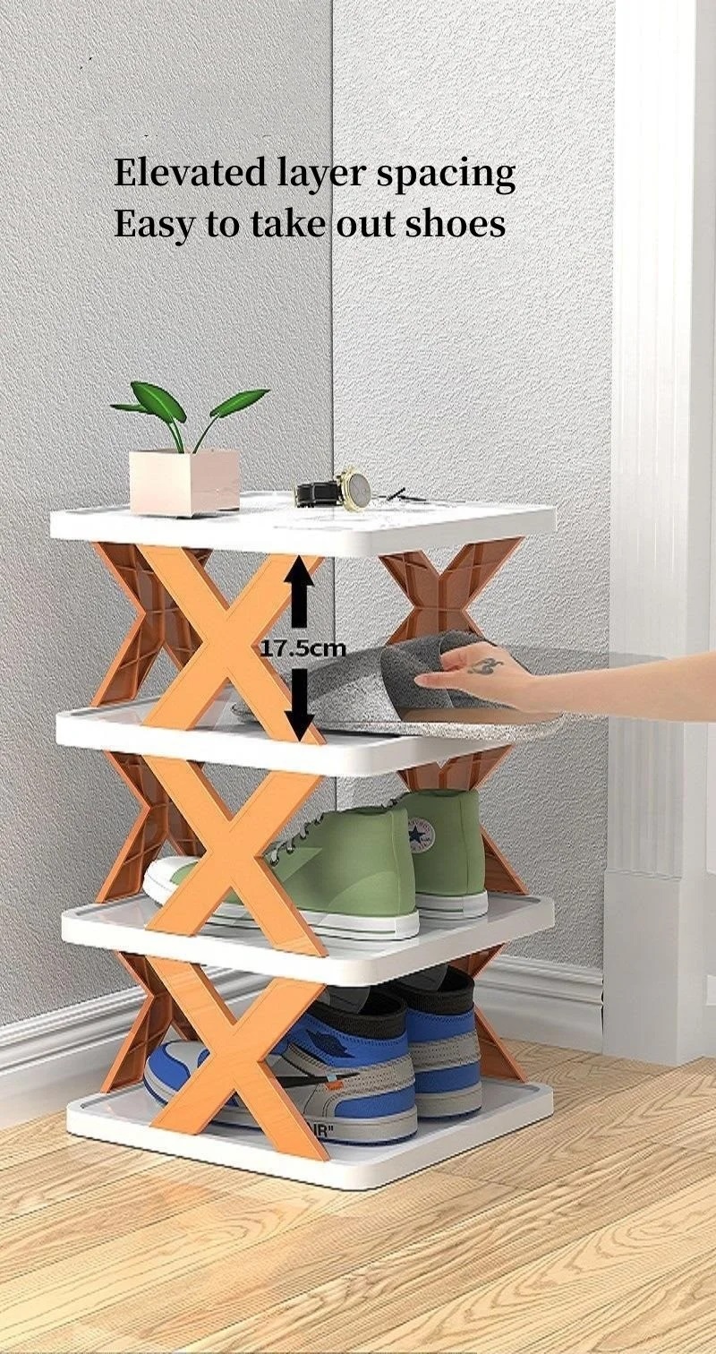 5-Tier Plastic Shoe Rack: Adjustable Folding Organizer for Closets and Bedrooms. 