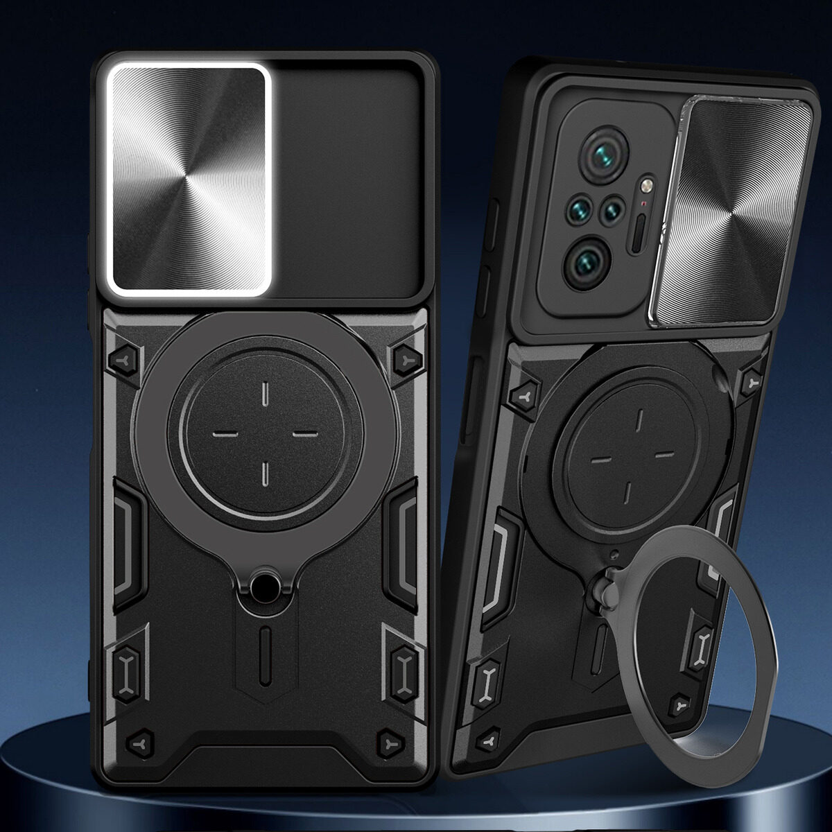For Xiaomi Poco M5S Case Foldable 360 Degree Rotating Bracket Vehicle Mounted Sliding Hard Shockproof Rear Shell + Tempered Glass Screen Protector for Xiaomi Poco M5S Back Cover. 