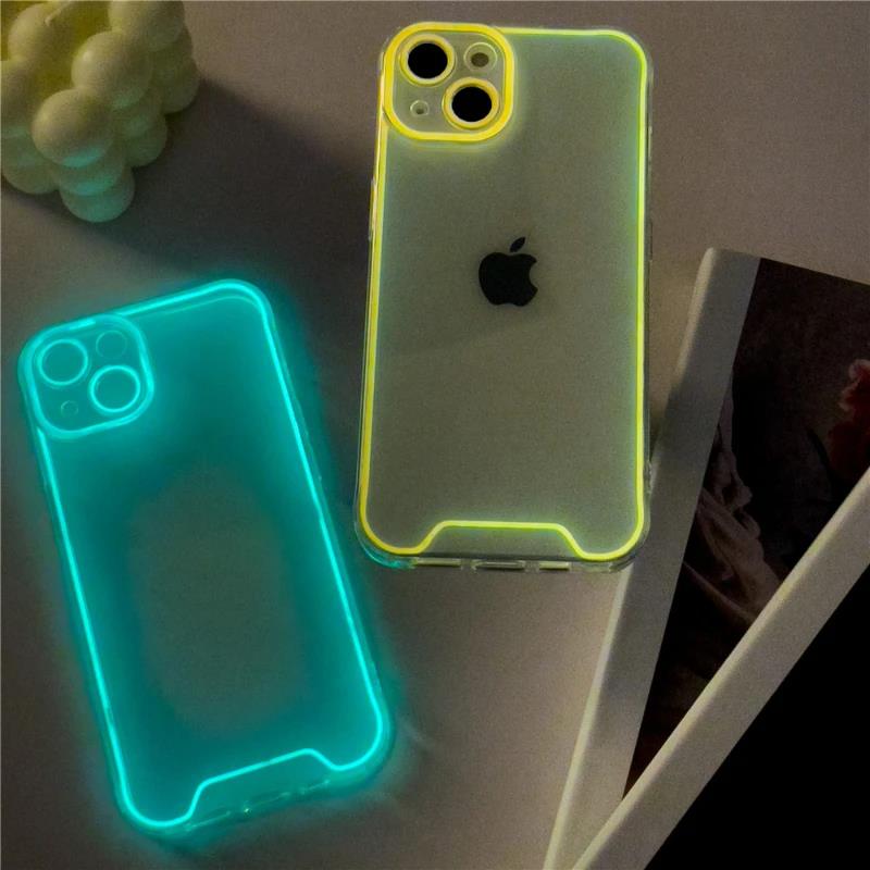 Night Light Luminous Silicone Soft Phone Case For iPhone 14 happy11 12 13 14 15 Pro Max Plus XR XS Max Transparent Back Cover