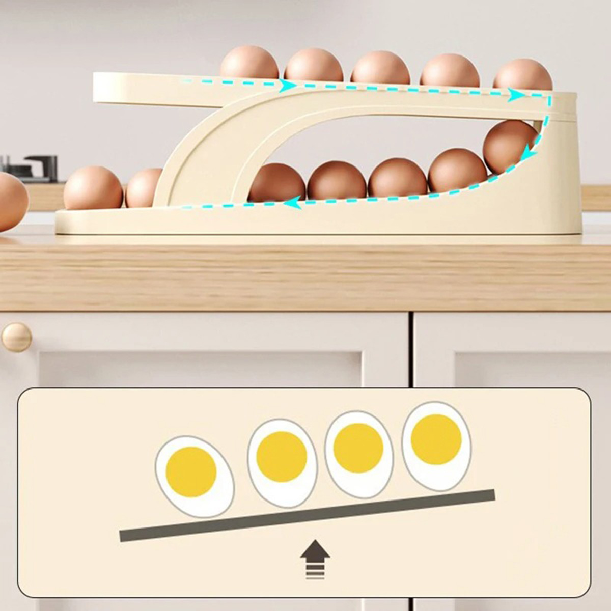 Automatic Roll-Down Double-Layer Egg Organizer, Automatic Scrolling Egg Dispenser Holder Storage Box Container Refrigerator for Refrigerator Kitchen Cabinet-1pcs-Best Rate. 