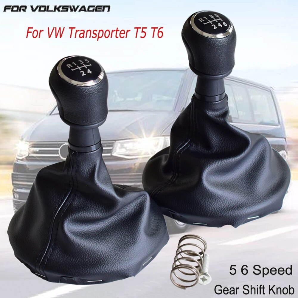 Car Accessories Car Gear Shift Knob Lever With Boots 5 6 Speed Black Panel For Volkswagen VW Transporter T5 T5.1 Gp 2003-11 T6-6 Speed-Silver. 