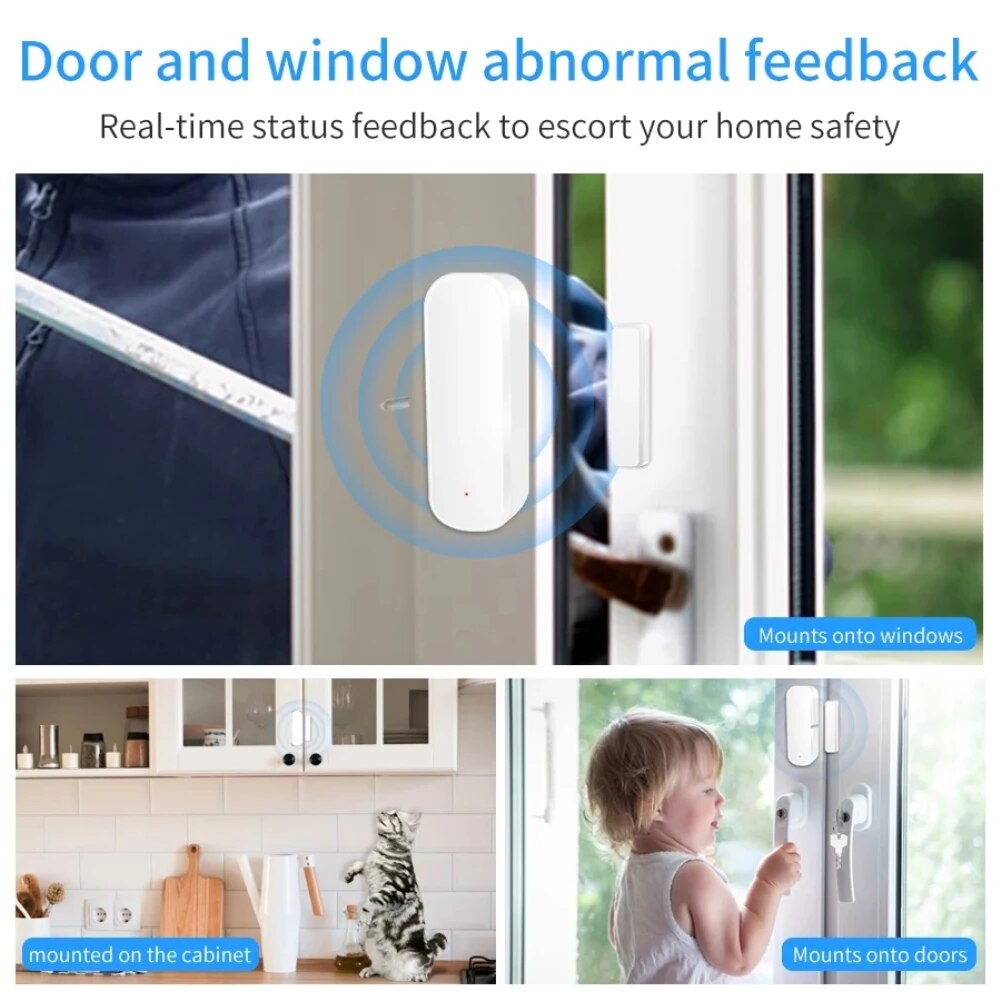 Tuya Zigbee/WiFi Magnetic Doo Window Sensor Open Closed Alarm Detector Smart Life APP Work With Alexa Google Home Need Gateway. 