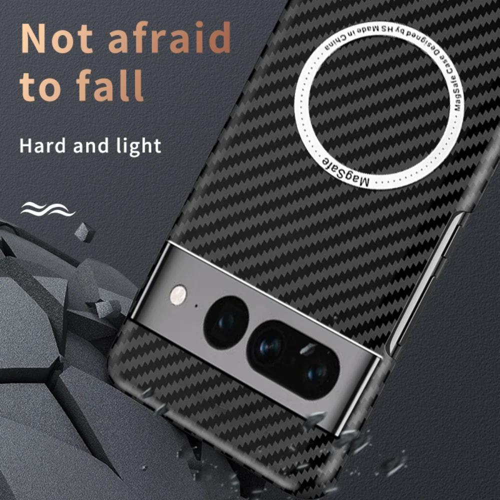 2023New Luxury Carbon Fiber Texture Pattern Magnetic Ultra Slim Case For Google Pixel 7 Pro Matte MagSafe Ring Armor Cover Coque. 