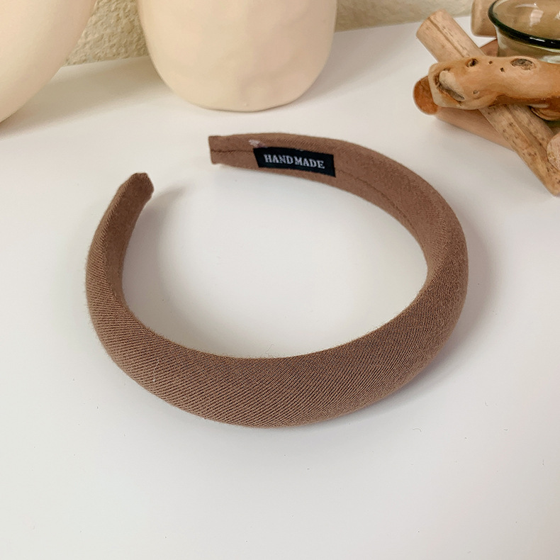 Sponge headband female Korean version Internet celebrity simple temperament solid color headband Korean version khaki thickened girl hairpin
