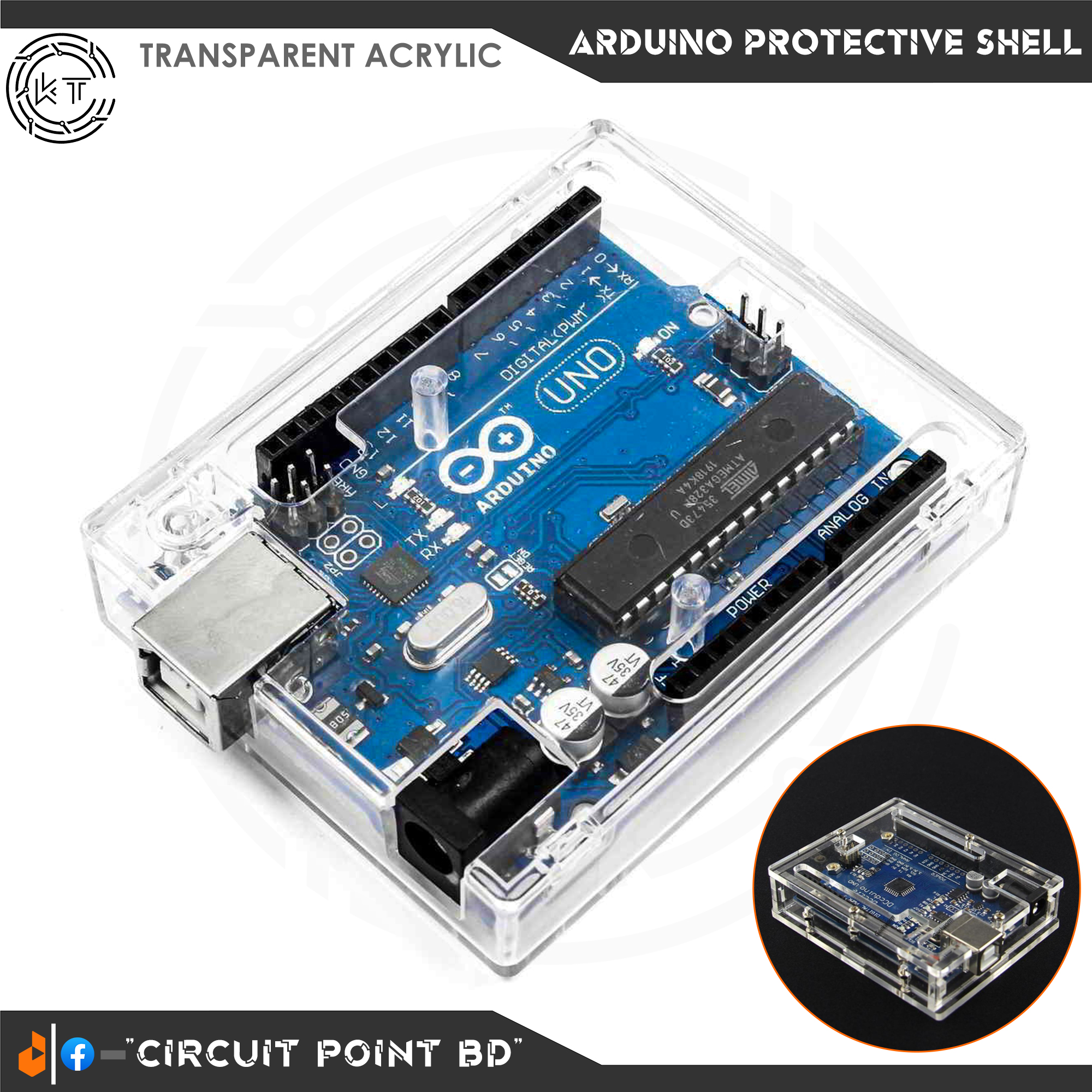 ARDUINO CASE PROTECTIVE ENCLOSURE SHELL 3D TRANSPARENT / CLEAR ACRYLIC BOX. SUITABLE FOR ARDUINO UNO R3 DIP/SMD/WIFI, UNO R4 WIFI/MINIMA, WEMOS D1.. 