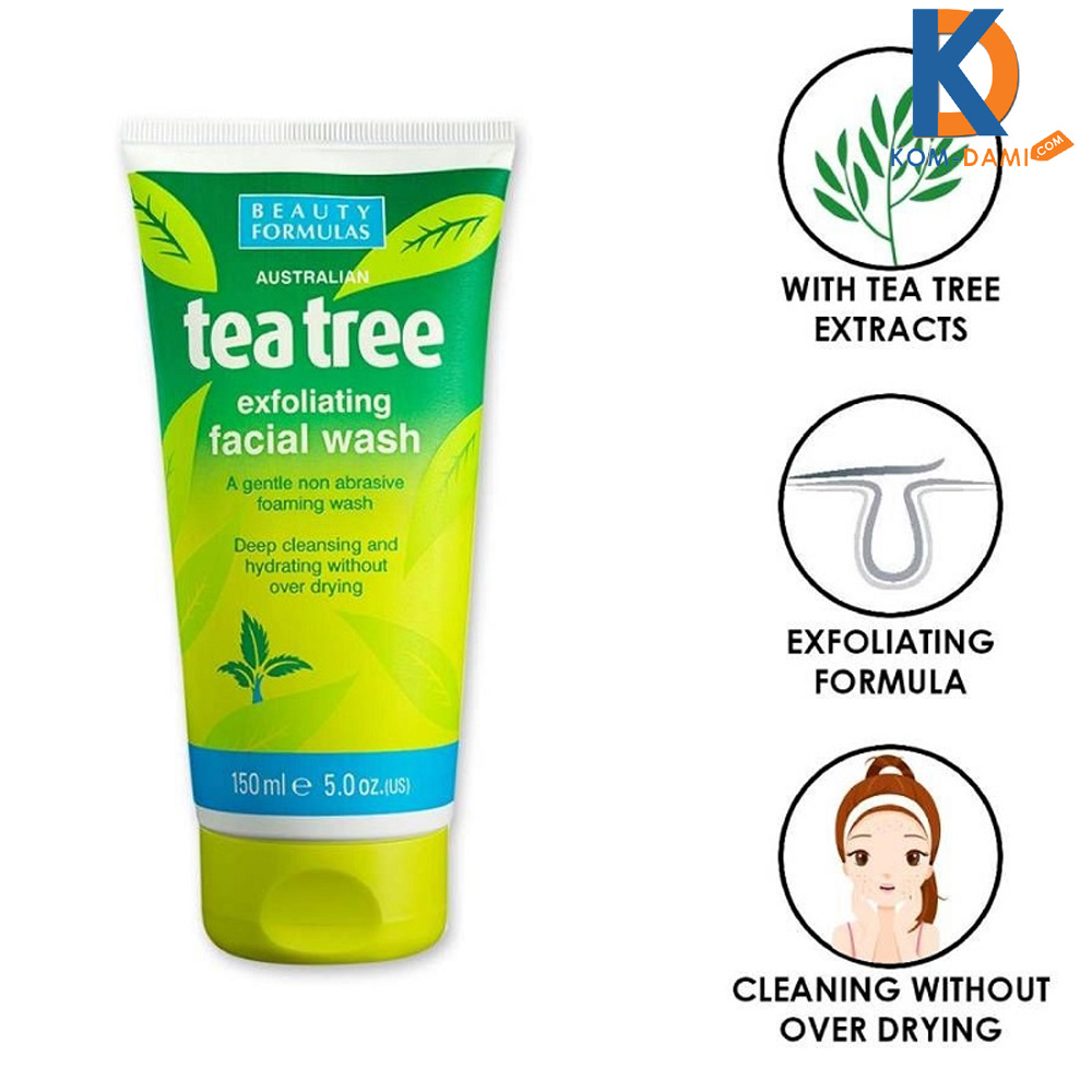 Beauty Formulas Tea Tree Exfoliating Facial Wash 150ml - Kom-Dami.Com