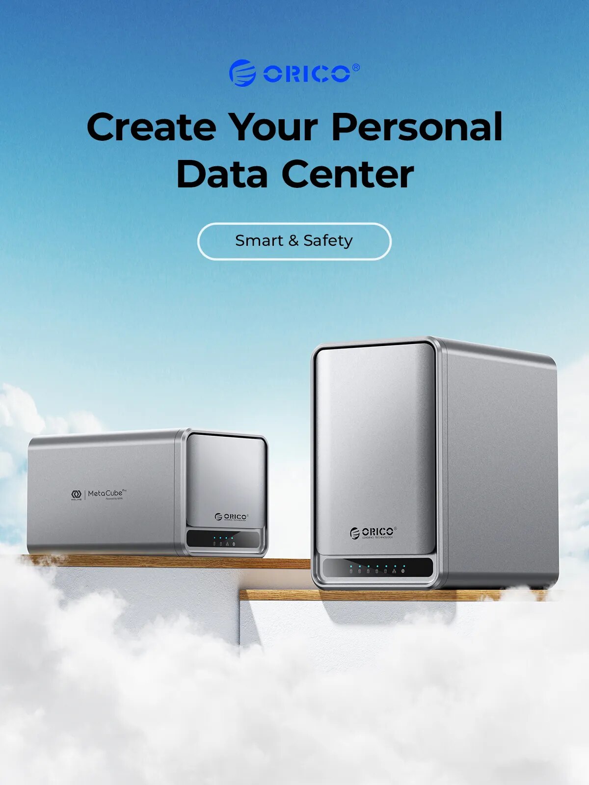 ORICO MetaCube Household Storage Type-C 3.5" HDD/SSD Dual-bay NAS with Automatic Backup Remote Access with Offline BT Download. 