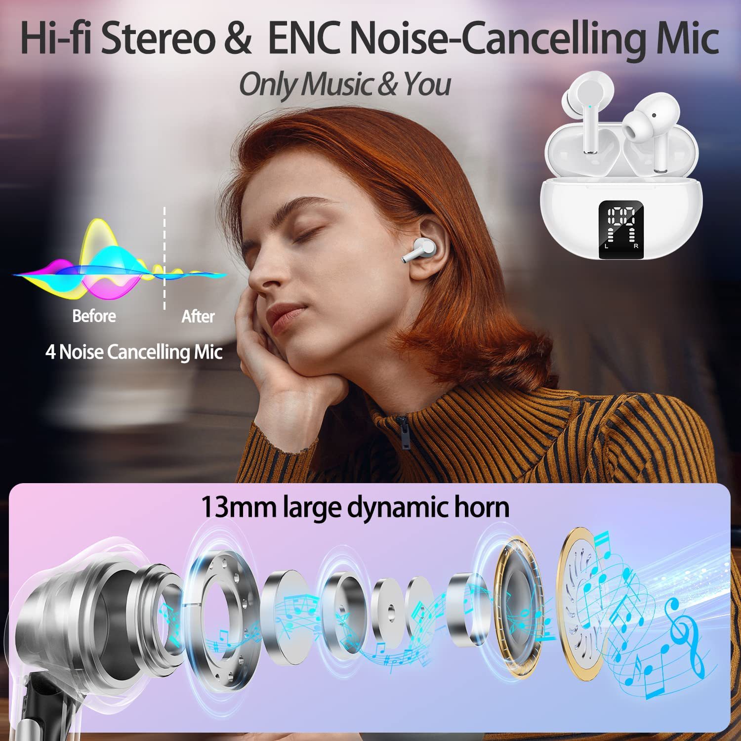 Cross-border Y42 Pro-B Digital Display True Wireless Bluetooth Headset ANC ENC Dual Mi Noise Reduction Sports X08TWS. 