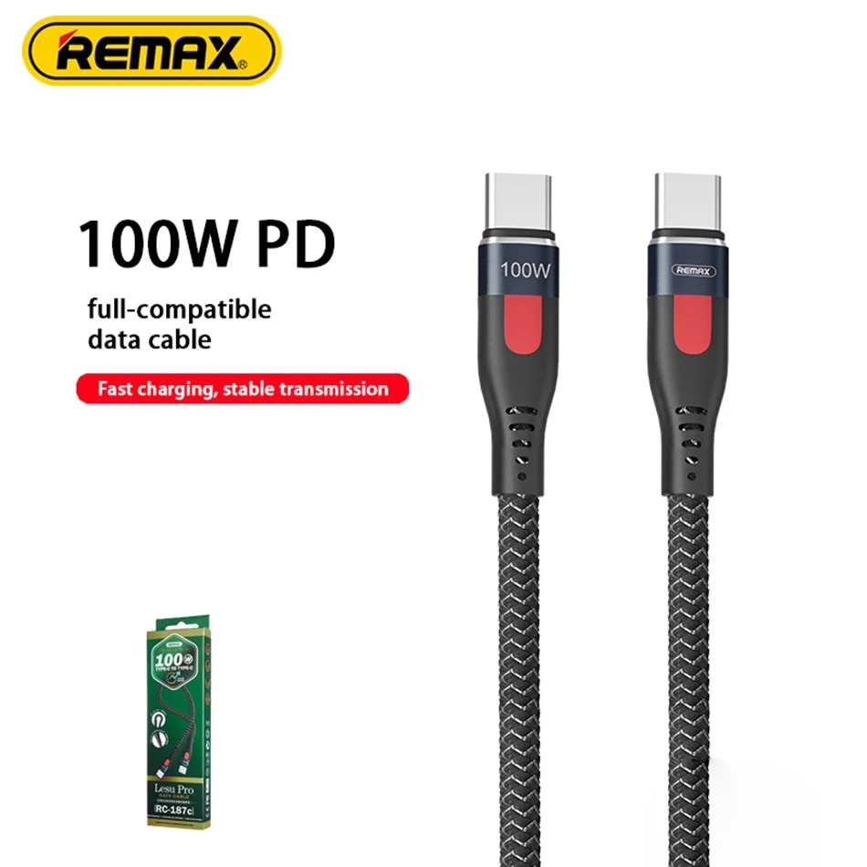 Remax RC-187 1M USB C Type C To Type C Micro Wire For xiaomi Huawei 15 14 PD 100W Charging 5A 100W Fast Charging Cable Cord