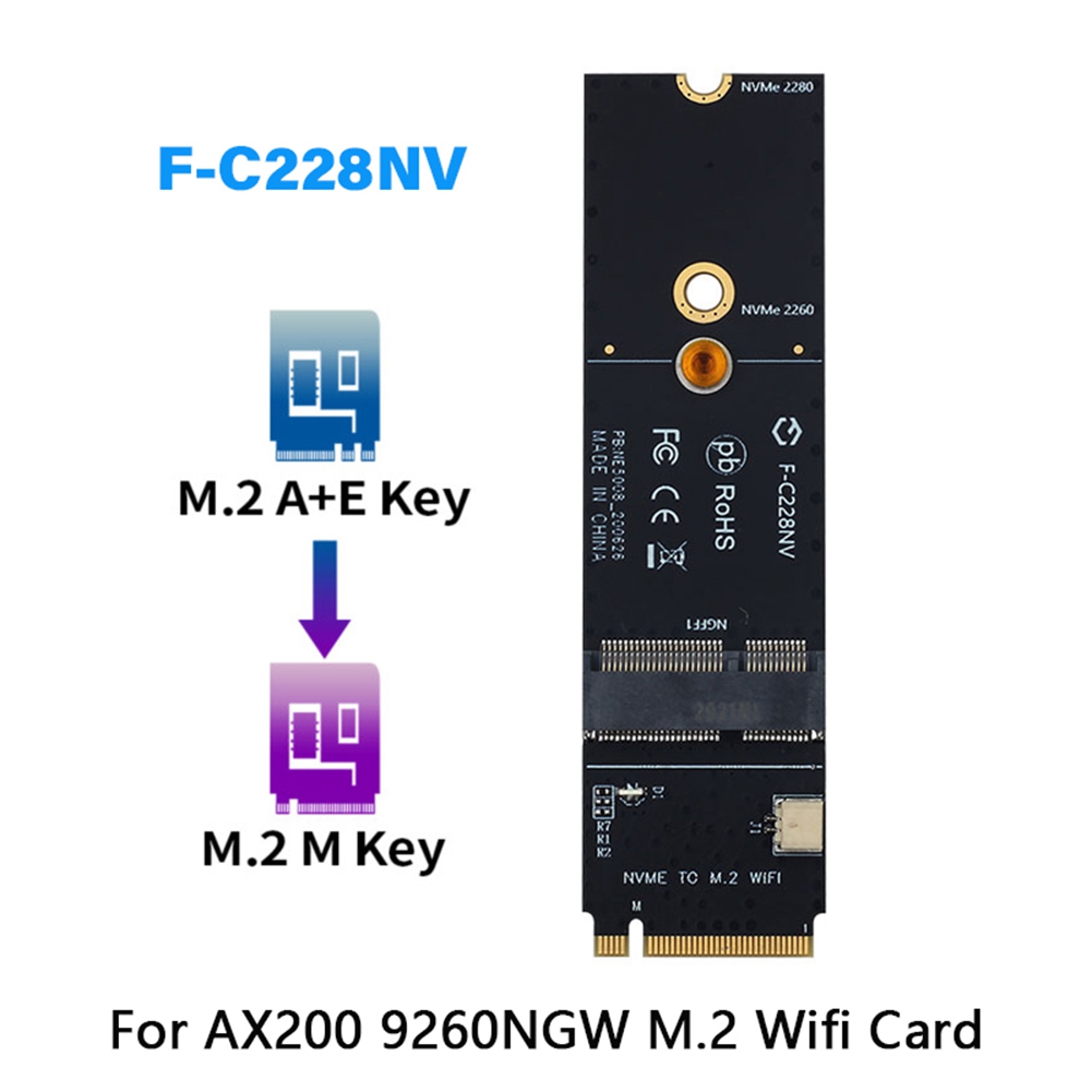 Wireless M.2 A+E Key Slot to M.2 M Key Wifi Bluetooth Adapter for AX200 9260 Bcm94352Z Card NVMe PCI Express SSD Port. 