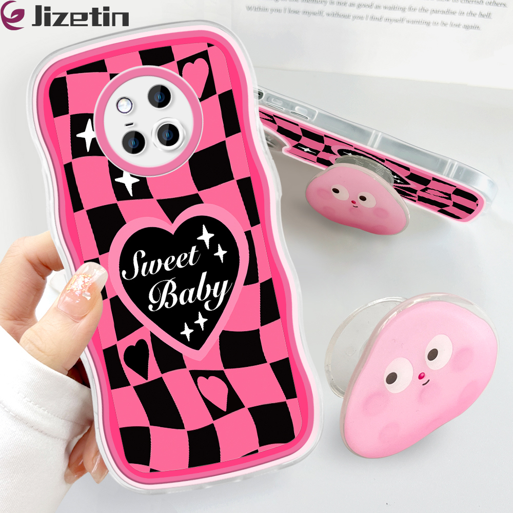 Jizetin for Huawei Mate 20 Pro Back Cover + Free Pop Socket Love Ripple Soft Wavy Shape TPU Phone Case For Girls Boys