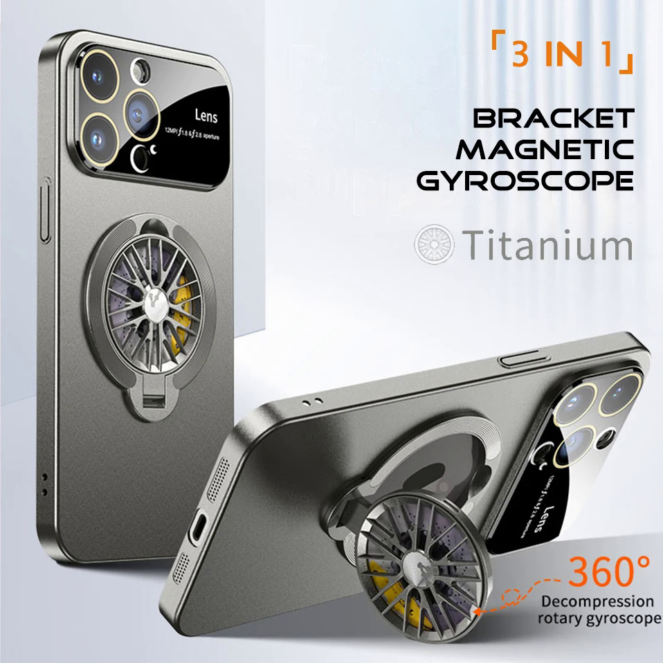 【Buried Buzie】Gyroscope Magnetic Stand Phone Case For iPhone 11 12 13 14 15 Pro Max Plus Lens Protection Frosted PC Rotatable Gyro Cover Funda. 
