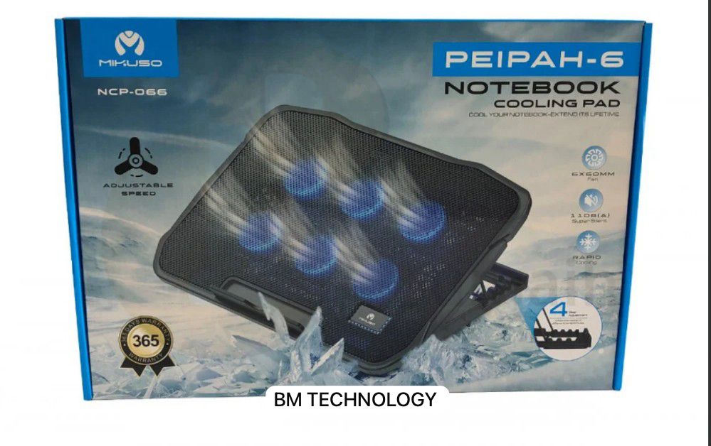 MIKUSO PEIPAH 6  LED FANS SUPER SILENT NOTEBOOK GAMING COOLING PAD (NCP-O66). 