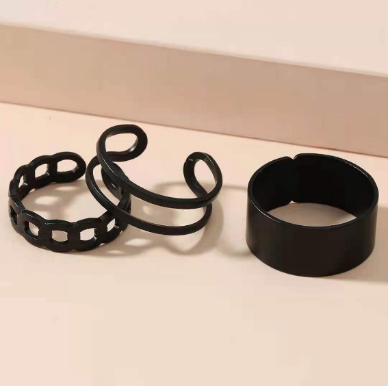 3 Pcs Gold/Silver Color Exclusive Design Finger Rings Set for Men and Women, Mixed Sizes, Metal, Geometric Style
