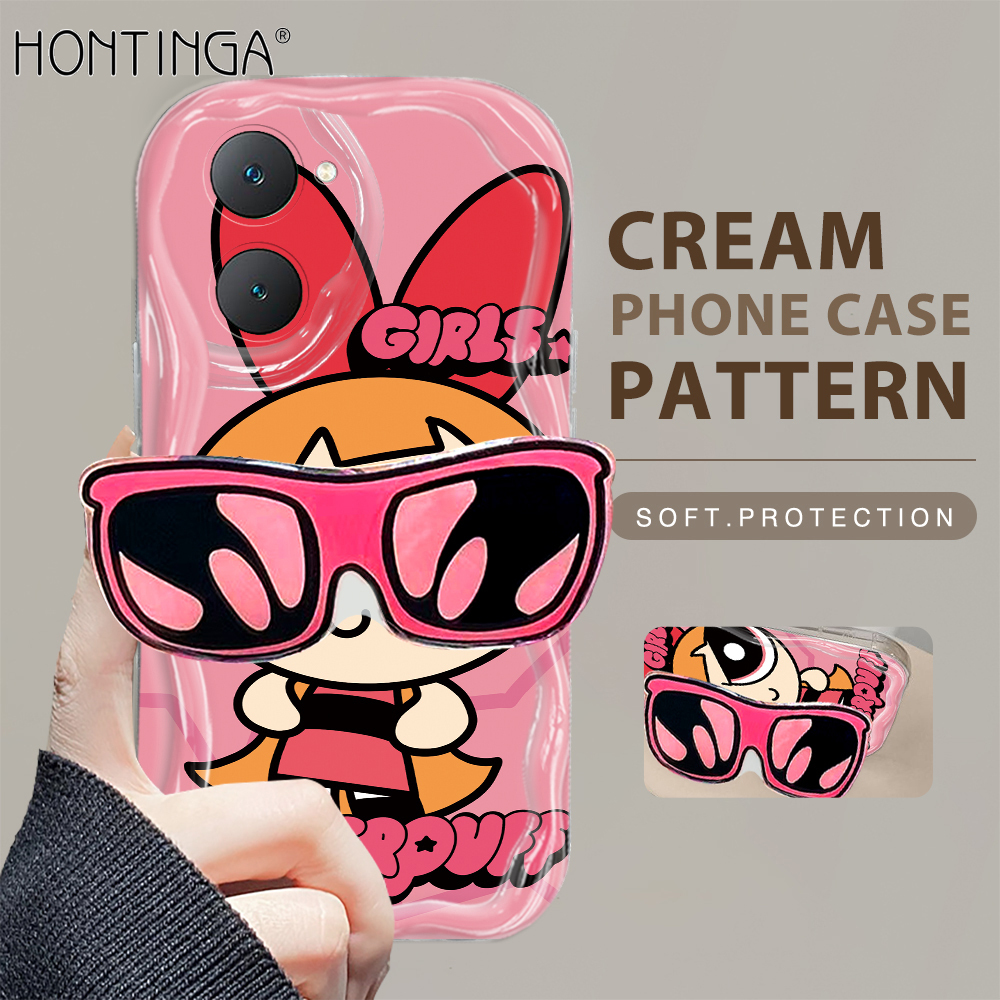 Hontinga for Infinix Note 40 Back Cover With Holder Fashion Girls Texture Phone Case Wavy Edge Soft Silicone Cover