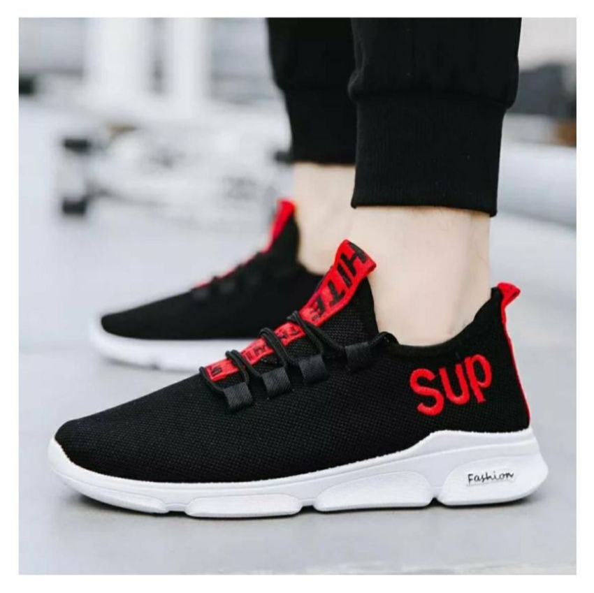 New - Sup: Fancy Black With Red Running Shoes For Men. 