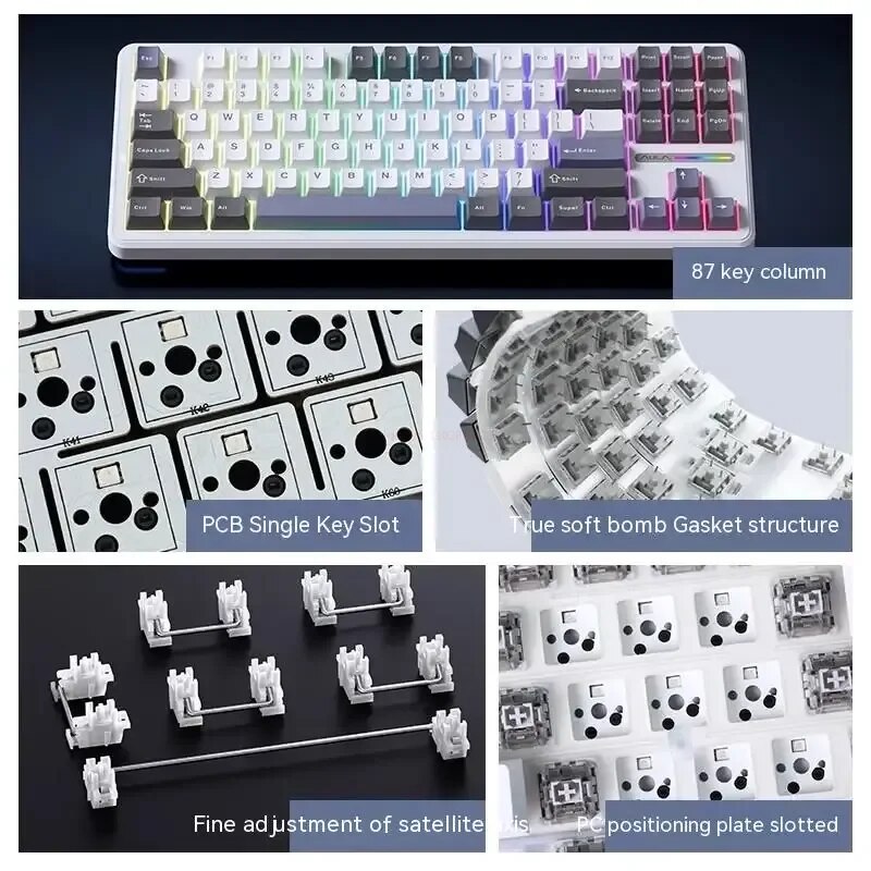 Aula F87 Mechanical Keyboard 3 Mode 2.4g/usb/bluetooth Tri Mode Wireless Keyboard 87 Key Hotswap Rgb Pbt Gaming Keyboard. 