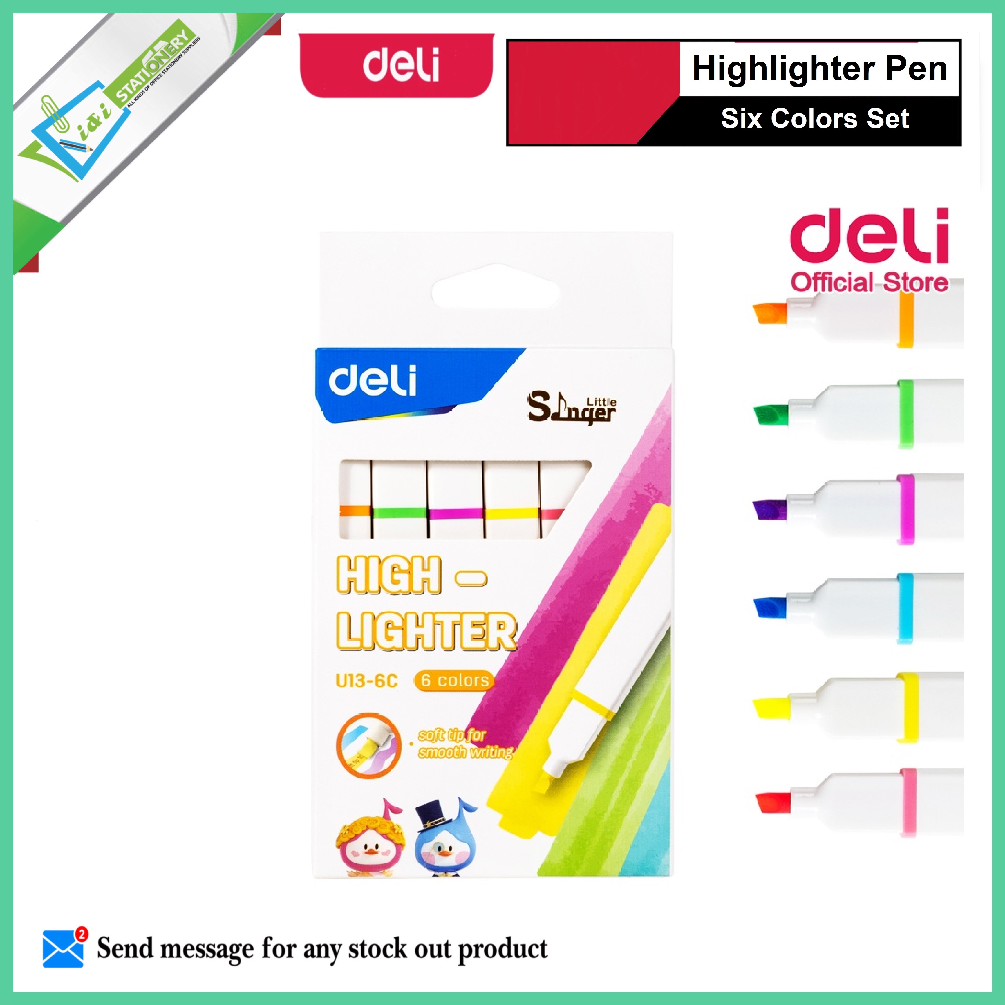 Deli Highlighter Pen U13 6c Six Colors Set. 