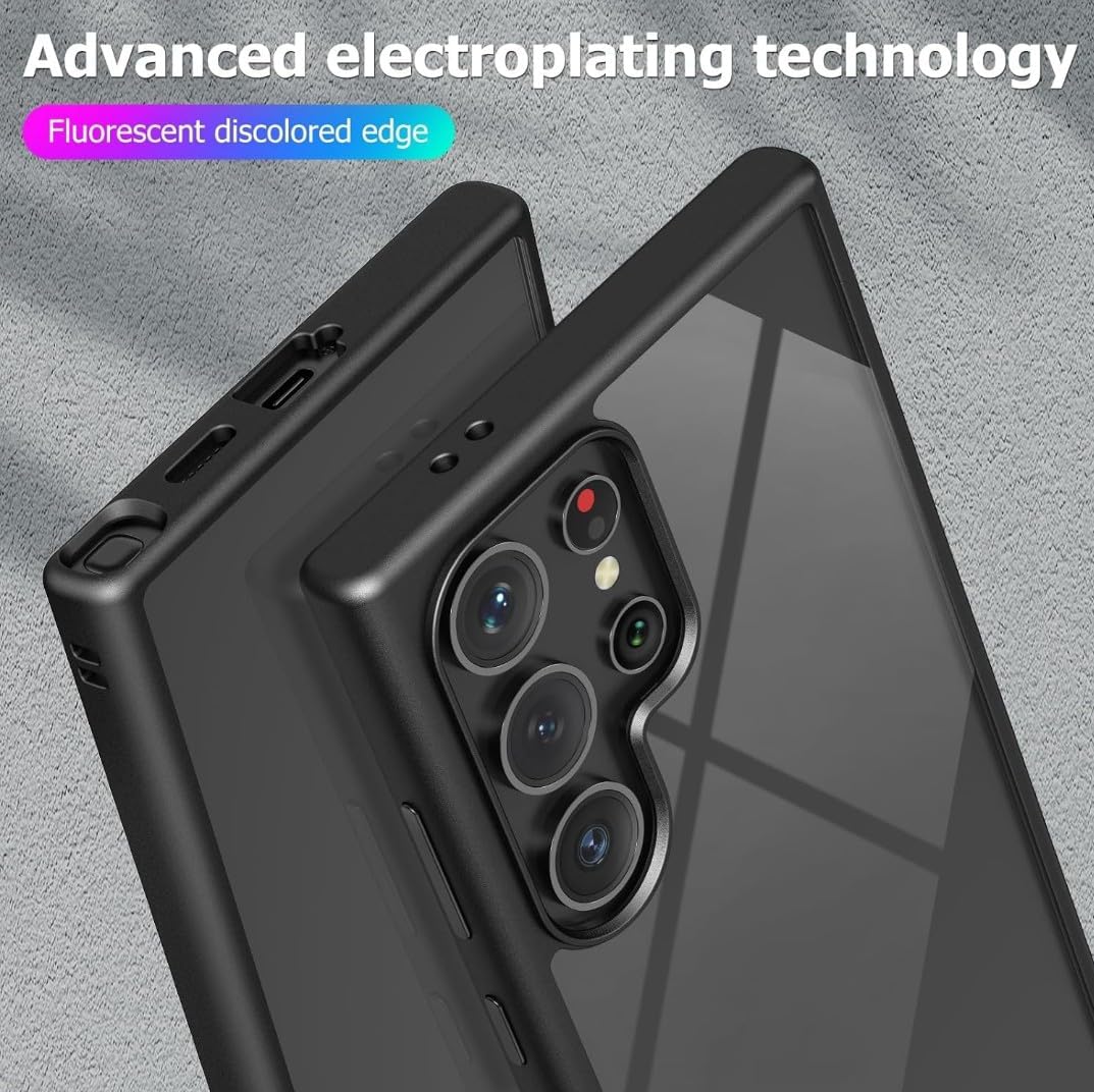 For Samsung Galaxy S24 Ultra Magic Mask Q Series Clear Case Compatible Case Shockproof Hard PC Soft Silicone Transparent Protective Slim Hard Back Cover with Silicone Frame- Black. 