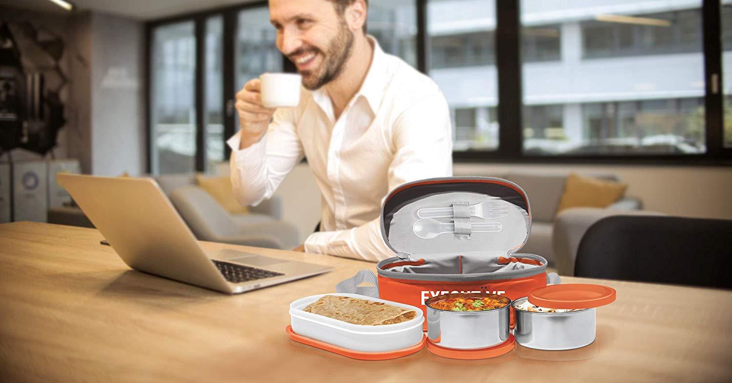 Milton Executive Lunch Box Soft Insulated Tiffin Box (2 SS Container,1 Microwave Safe Container). 