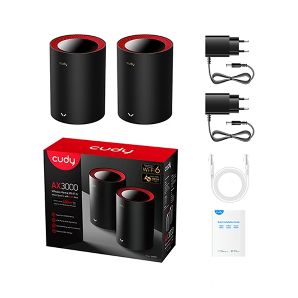 CUDY M3000 (2-Pack) AX3000 2.5G Dual Band Wi-Fi 6 Mesh System Router. 