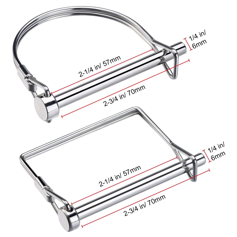 10 Pieces Shaft Locking Pin Safety Coupler Pin 1/4 Inch Diameter in 2 Shapes of Square and Arch (Silver). 