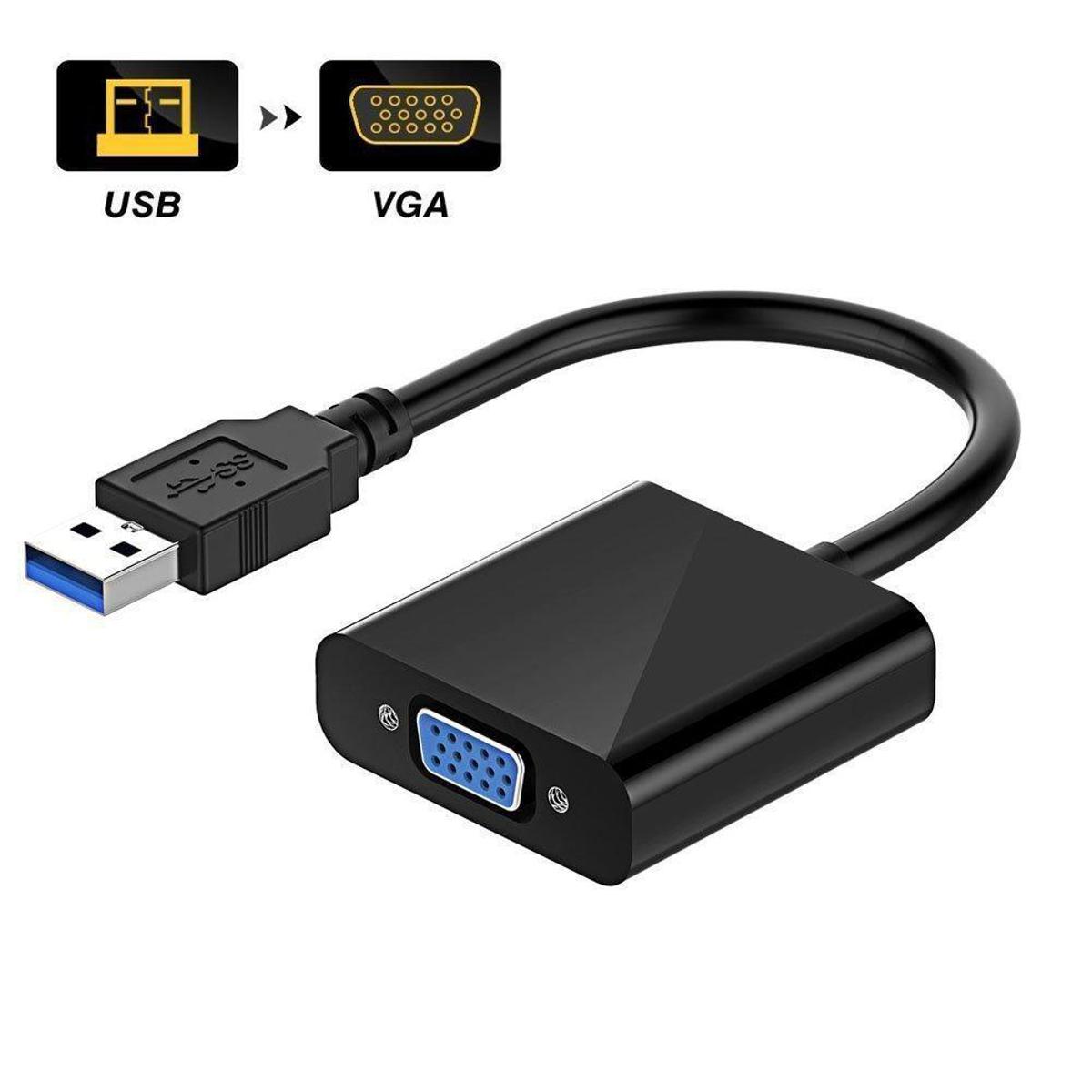 USB to VGA Adapter, USB to VGA 1080P Adapter (Male to Female),  Multi Monitor External Video Graphic Card Cable Converter for Windows