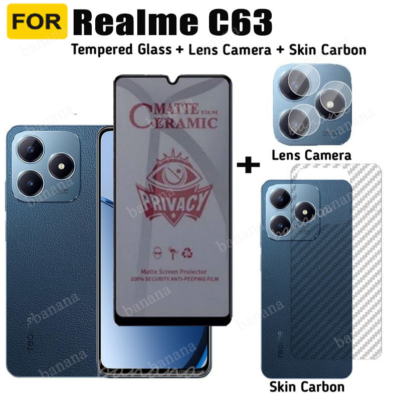 Realme C63 Privacy Tempered Glass For Realme C67 C65 C53 C51 Note 50 Anti-Spy Ceramics film+Camera Lens Glass and Back Film