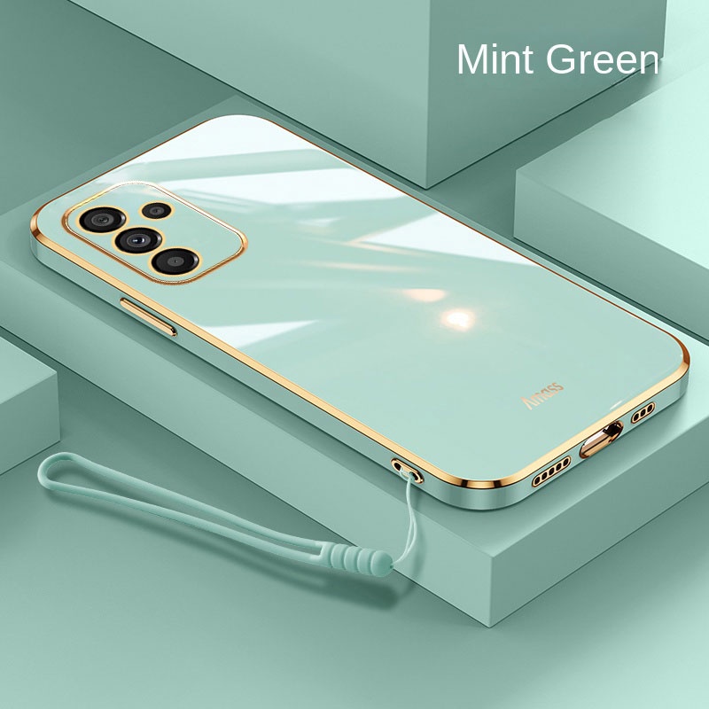 Samsung Galaxy A05s A05 samsung M34 5G Luxury Square Edges Plating Back TPU Soft Case with Lanyard Glossy Casing. 