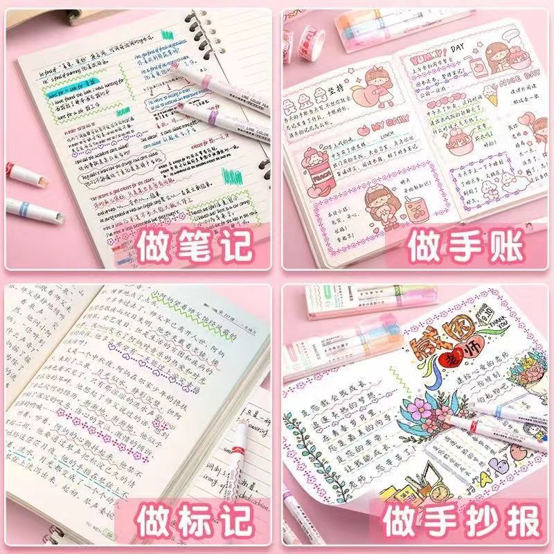 Hand Copy Pattern Outline PEN Students Draw Wavy Line Border Fluorescent Pen Curve Pen with Notebook Strokes