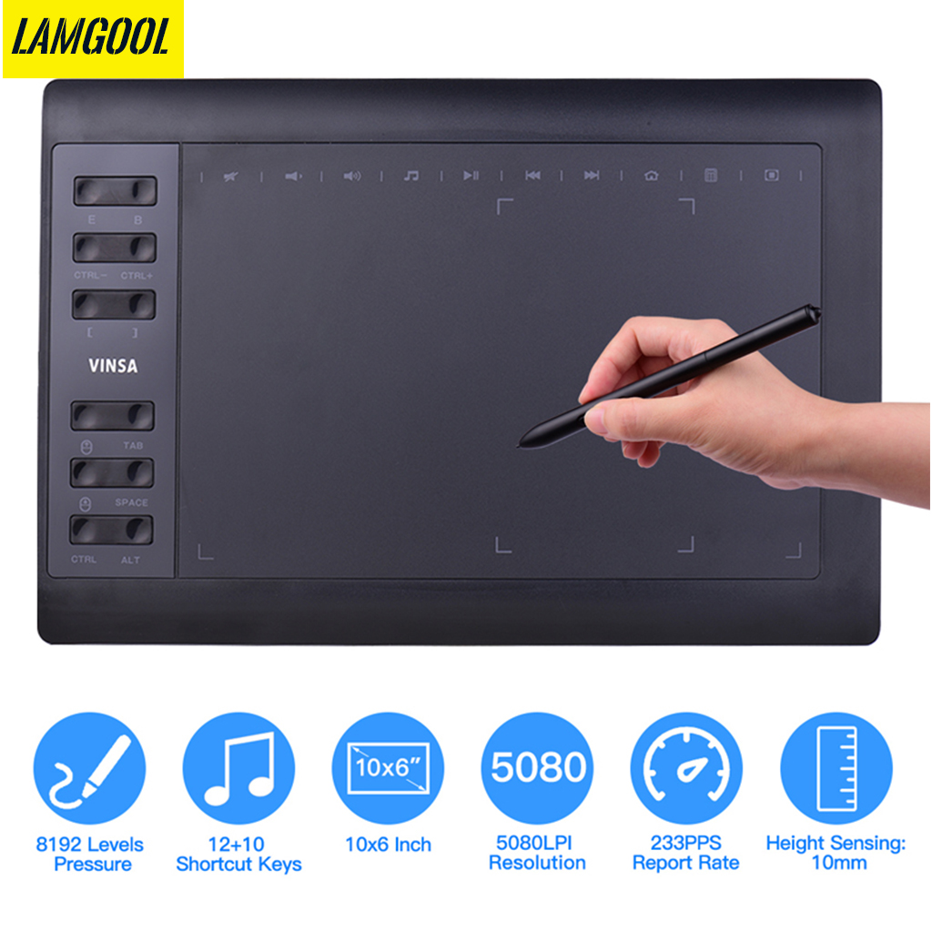 Lamgool VINSA 1060 PLUS 10*6 Inch Portable Digital Tablet Connect Mobile Phone Digital Pressure Drawing Tablet Interactive Graphic Tablet for Drawing. 