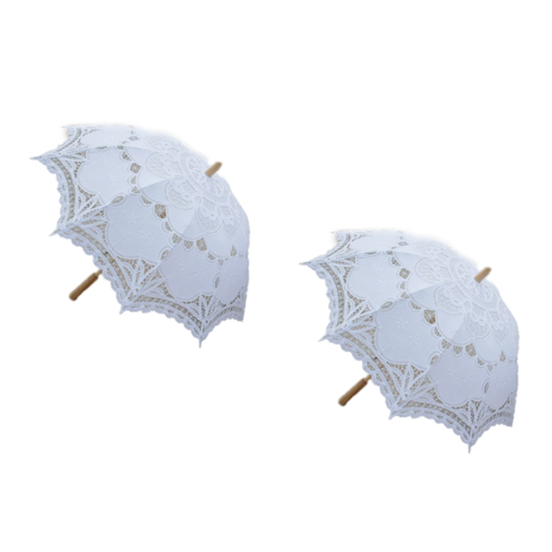 2 Pcs 80cm Victorian Lace Embroidery Wedding Umbrella Bridal Parasol, White
