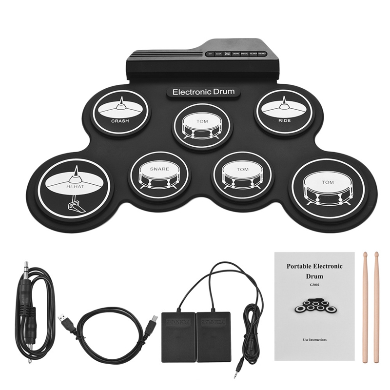 7 Pads Electric Drum Set ,Portable Roll Up Drum Practice Pad Drum. 