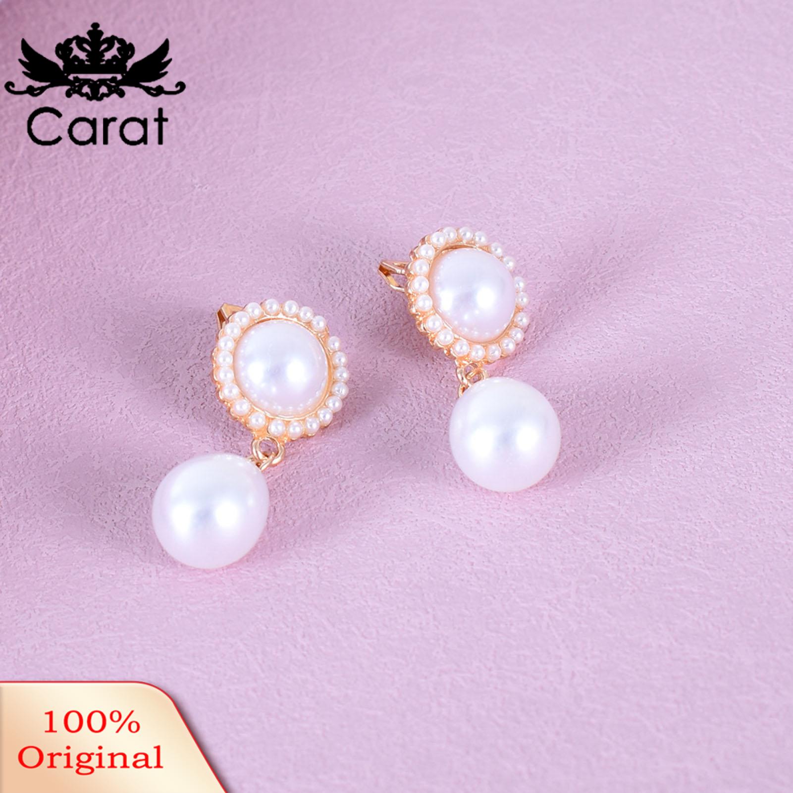 Carat Waterdrop Shape Dangle Earrings Vintage Waterdrop Dangle Earrings with Faux Pearls Elegant Golden Trim Ear Clip Design Fashion Jewelry Gift Women Drop Earrings