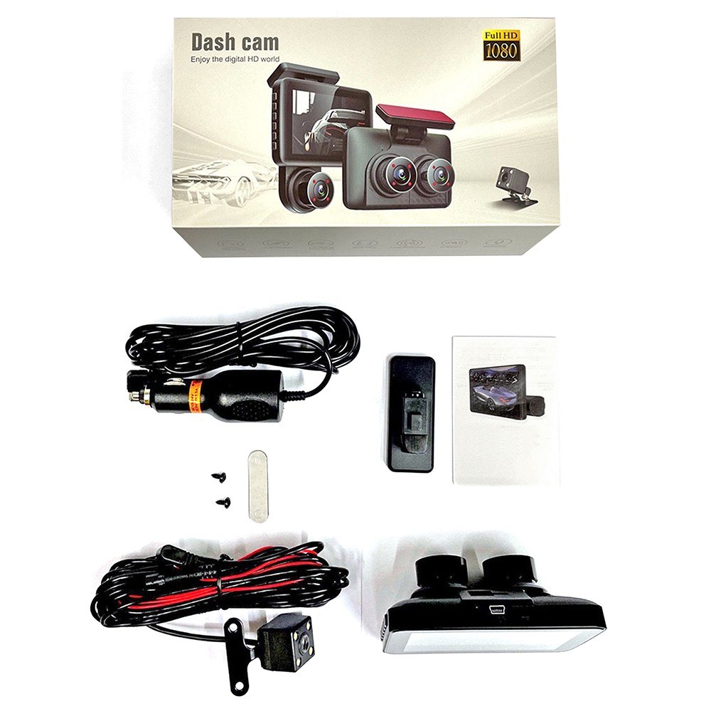 Dash Cam Front and Rear Inside 3 Cameras 1080+720+480P 4in Car Rearview Mirror - black. 
