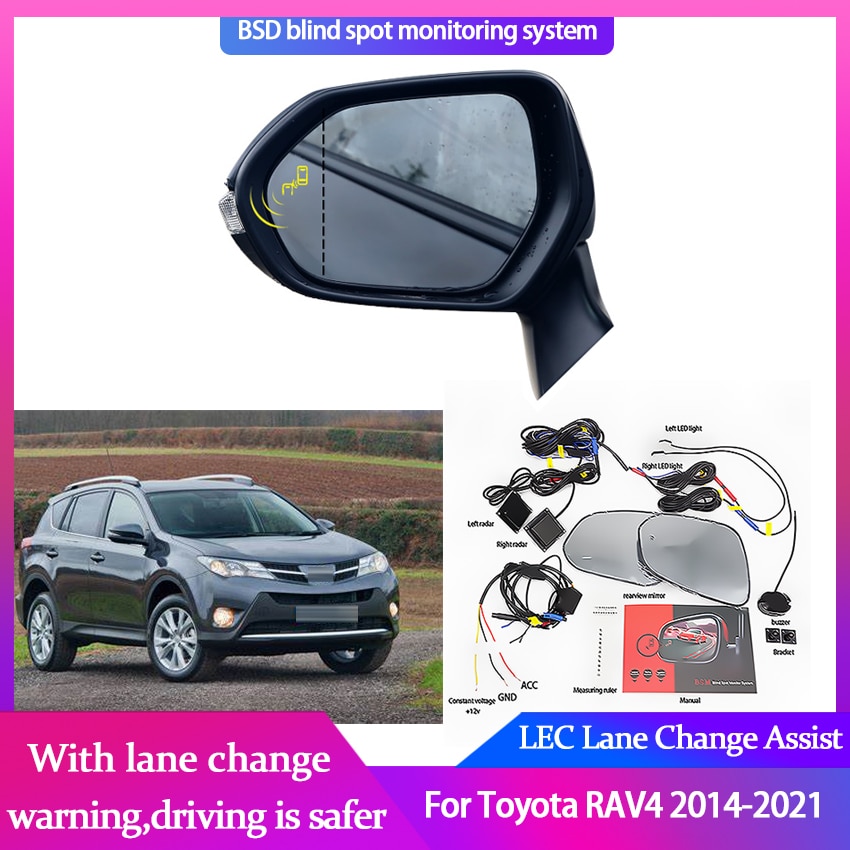 White mirror-RAV4 2018-Blind Spot Monitoring BSD BSA BSM Radar Detection System Microwave Sensor Assistant Driving Security For Toyota RAV4 2014~2021. 