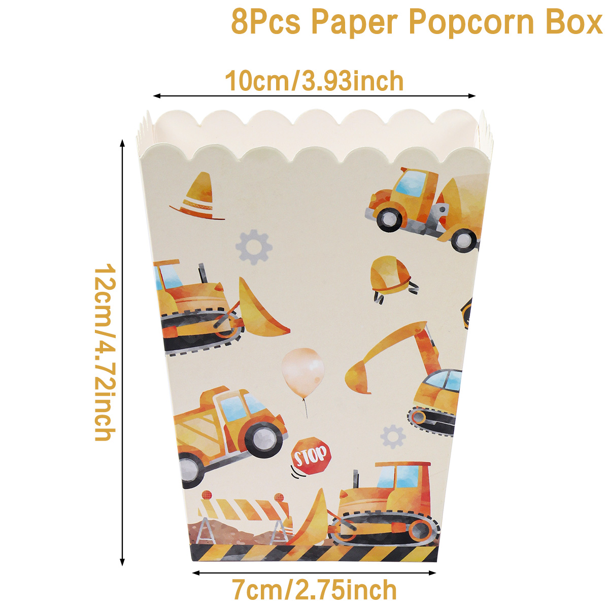 8pcs Construction Popcorn Box Engineering Excavator Vehicle Birthday Party Decor Kids Baby Shower Construction Party Supplies
