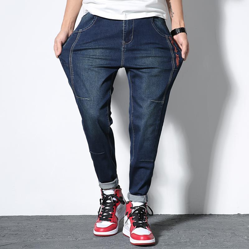Fat Man plus-Sized plus Size Jeans Men's Fashionable Elastic Fat Man Fatty Spring and Summer Extra Large Skinny Pants300Jin7xl6. 