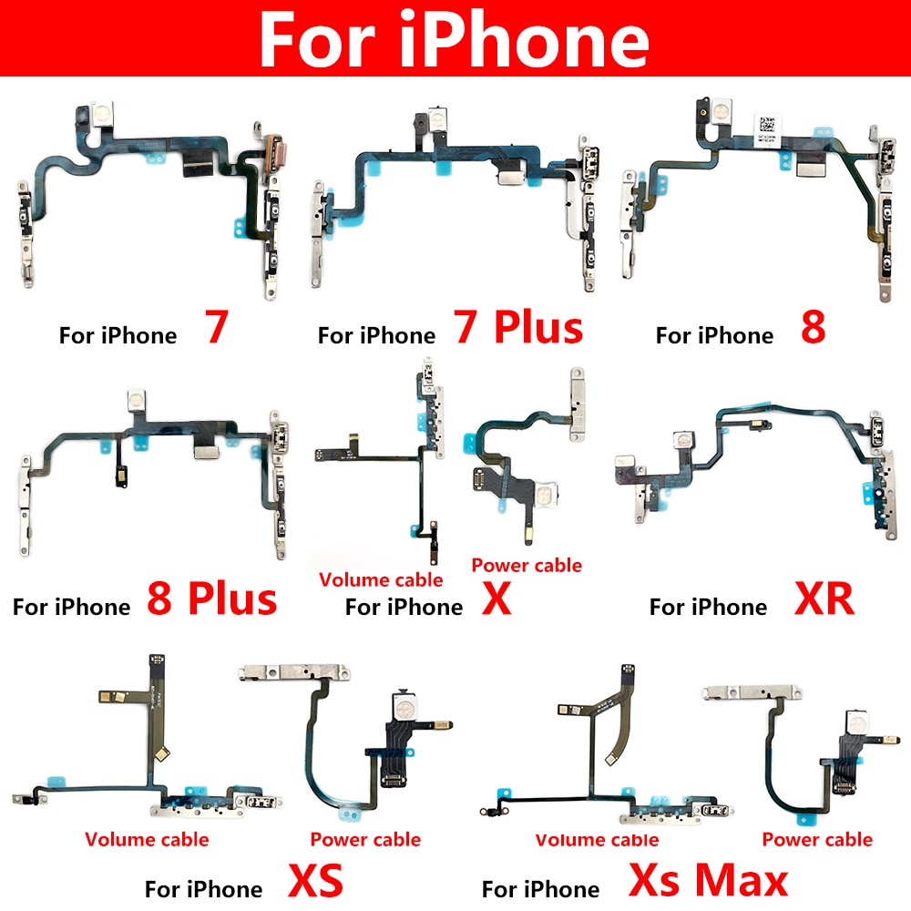 New Power Flex Cable For IPhone 7 8 Plus X XR XS Max Mute Volume Switch On Off Button Key Replacement Parts