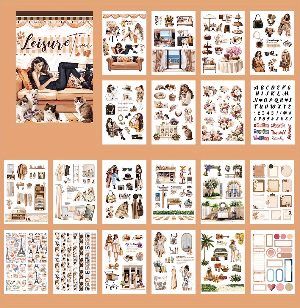 20Sheets Alice's Journey Aesthetic Sticker Book Pre-Cut Matte PET Washi Magic Stickers For Scrapbooking Journal Diary Decoration