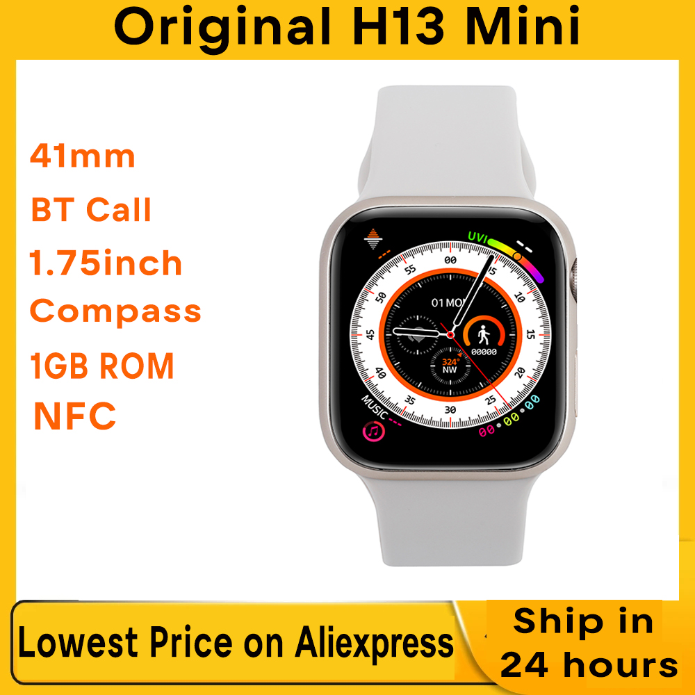 New H13 Mini Smart Watch 1GB ROM 1.75'' 41mm BT Call NFC Compass Album IP68 Hello 3 Mini Smartwatch Men Women for Andriod IOS
