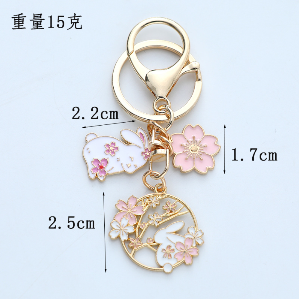 Enamel Finish Rabbit Keychain Decorative Purple Korean Fashion Enamel Keychain Pink 10*4*1cm Cherry Blossom Keychain for Daily. 
