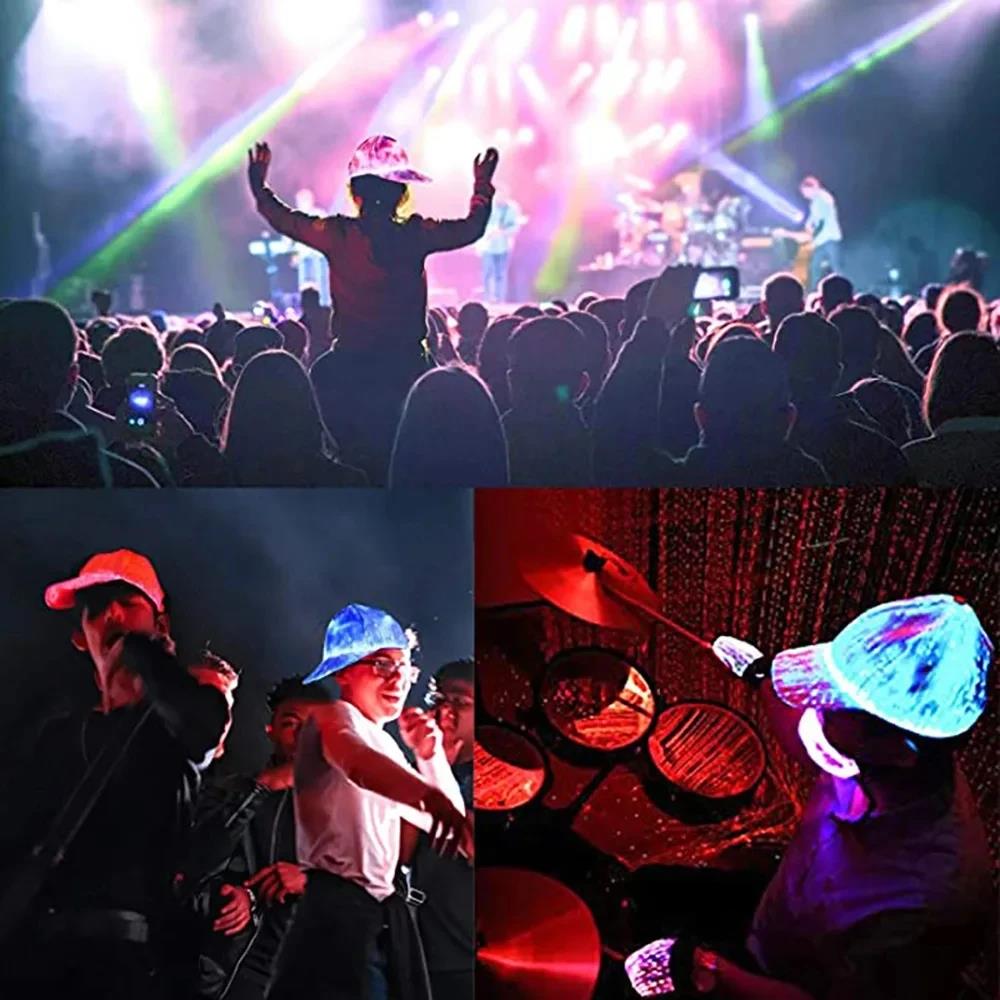 Fiber Optic Cap LED Hat with 7 Colors Luminous Glowing EDC Baseball Hats USB Charging Light Up Caps Performance Led Cap. 