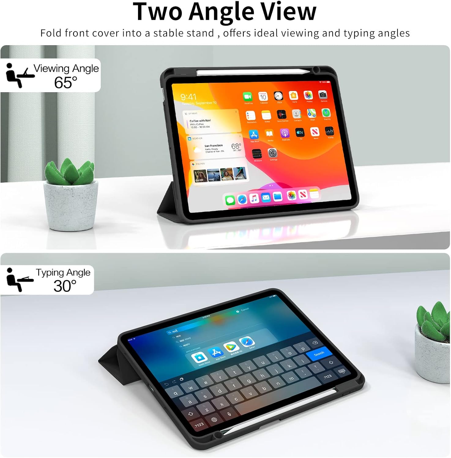 For Apple iPad Air 5 (2022) 10.9 inches (5th generation) Luxury Premium Silk Texture Horizontal Flip Leather Cover with 3-folding Holder Smart Case With pen Holder -(Black-Blue) For :  A2589, A2591 (Global). 