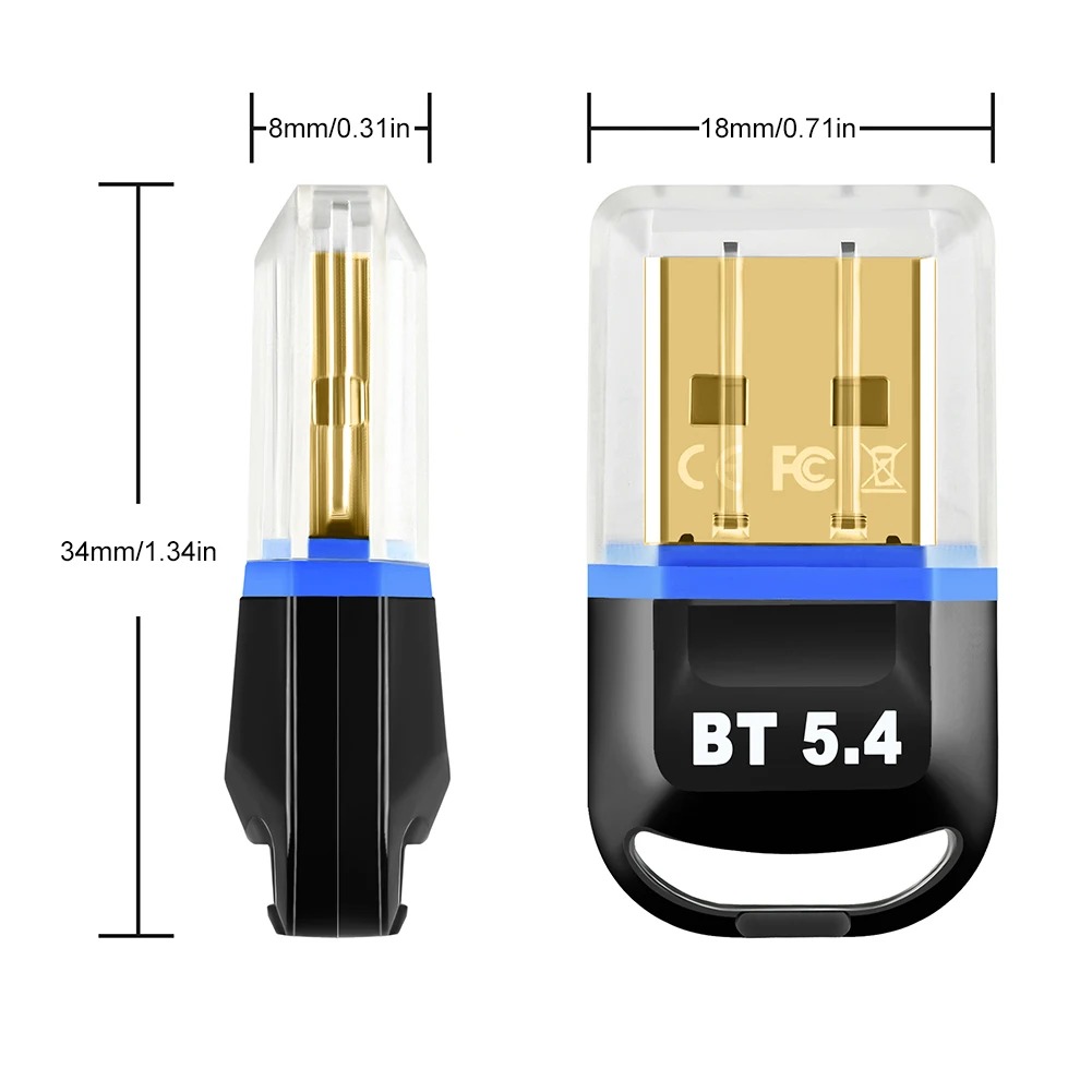USB Bluetooth 5.4 Adapter WIreless Transmitter Receiver Dongle Audio Receiver Bluetooth 5.3 Adapter For Win8.1/10/11 Driver Free. 