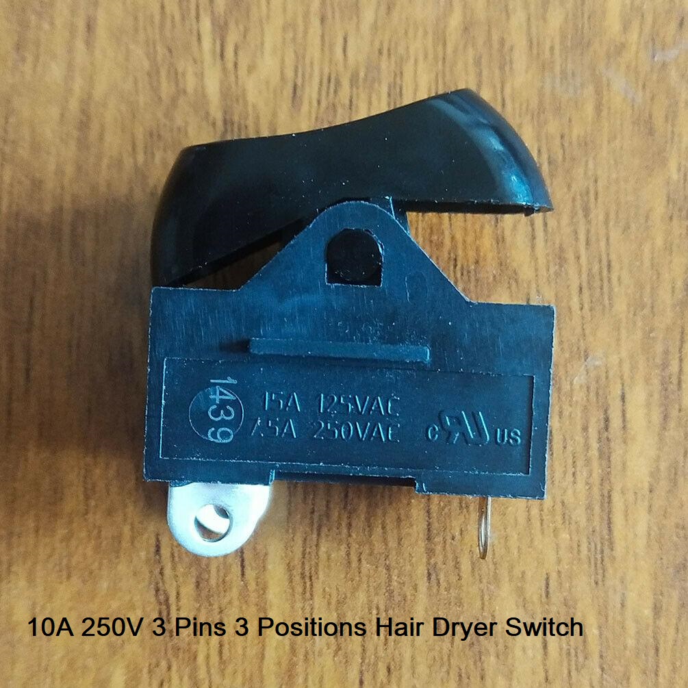 DEFO-ND ARG-1215 10A 250V 3 Pins 3 Positions Ha-ir Dry-er Switches Slow High Speed Switches 3 Position 3 Pin. 